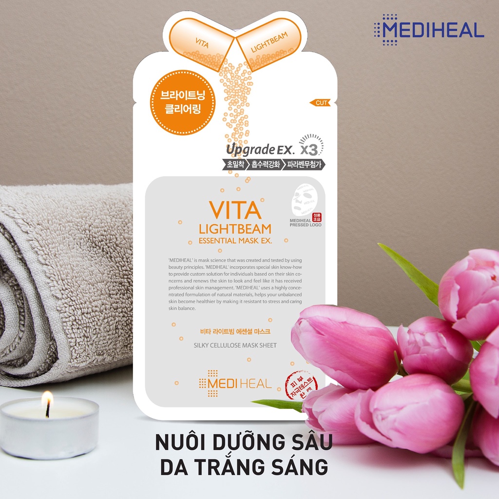 Mặt Nạ Mediheal Vita [MIẾNG LẺ] Dưỡng Trắng Chuyên Sâu Mờ Thâm Mediheal Vita Lightbeam Essential Mask 24ml NHẬP KHẨU