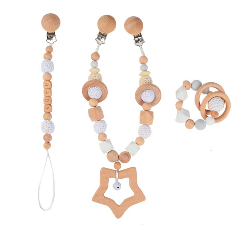 Set 3 Dây Xích Kẹp Núm Vú Giả / Núm Vú Giả Treo Xe Đẩy Em Bé Sơ Sinh