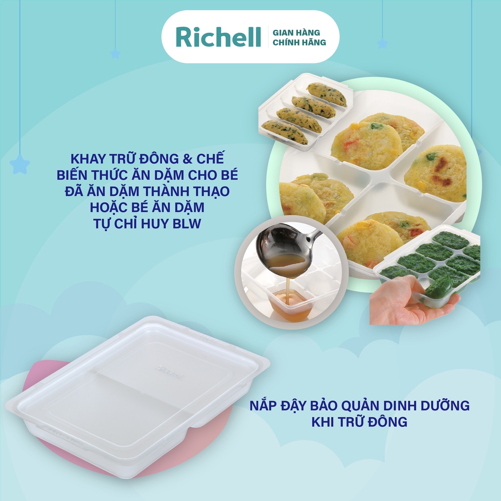 Bộ khay trữ đông thức ăn dặm Richell Nhật Bản dung tích lớn có nắp đậy 30-50-80-120ml | Baby