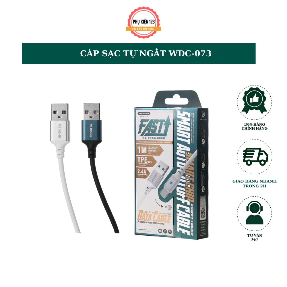 Dây cáp sạc tự ngắt thông minh Wekome WDC-073 chân type-c,micro,cao cấp