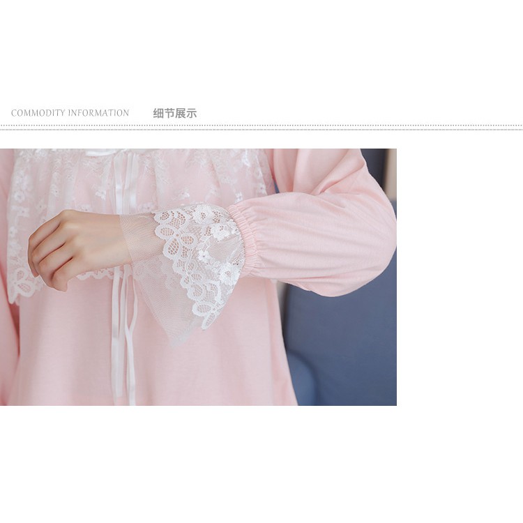 #34 Bộ ngủ tiểu thư cổ vuông ren cotton thích hợp mùa đông, xuân, thu