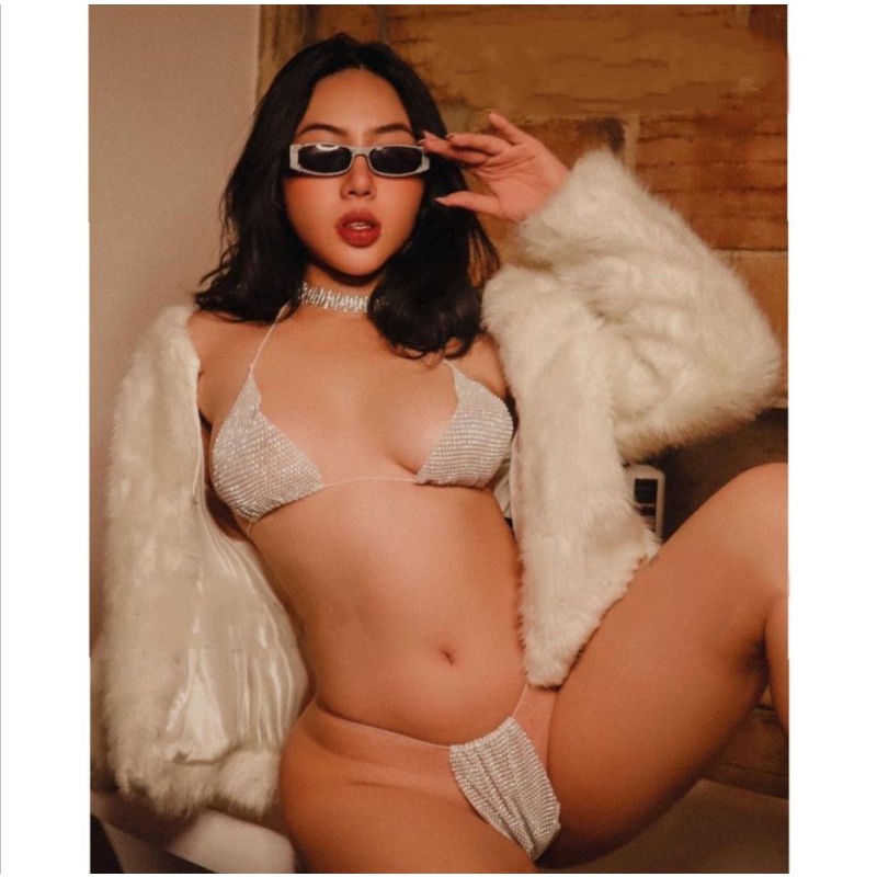 Set Áo Bikini Quần Lưới Đá Xuyên Thấu Lấp Lánh