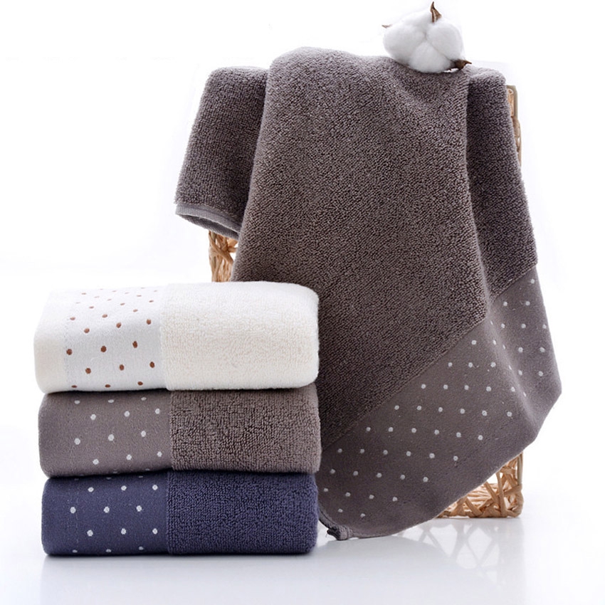 Set 3 Khăn Tắm Cotton Dày Họa Tiết Chấm Bi Dành Cho Người Lớn Trẻ Em