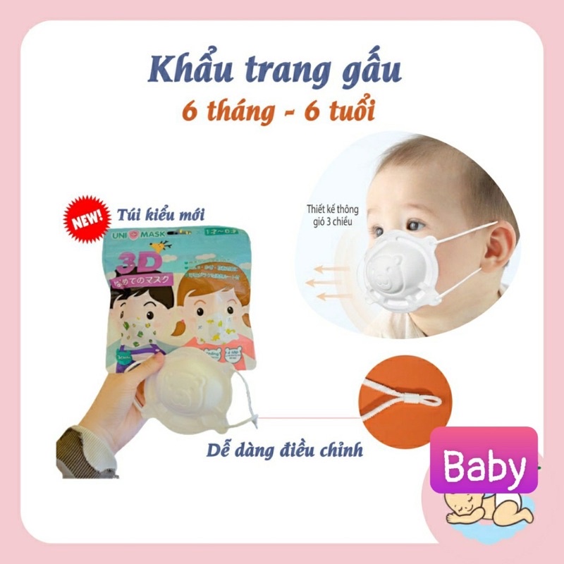 Khẩu Trang Gấu UNI MASK Kháng Khuẩn Cho Em Bé