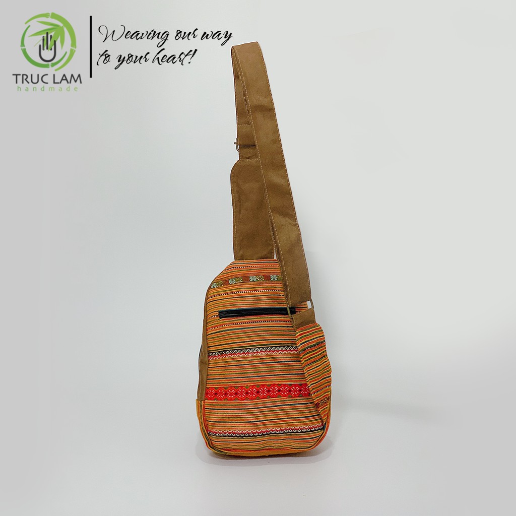 Túi Đeo Chéo Ngực Thời Trang Vải Thổ Cẩm Phối Da Lộn - Trúc Lâm Handmade
