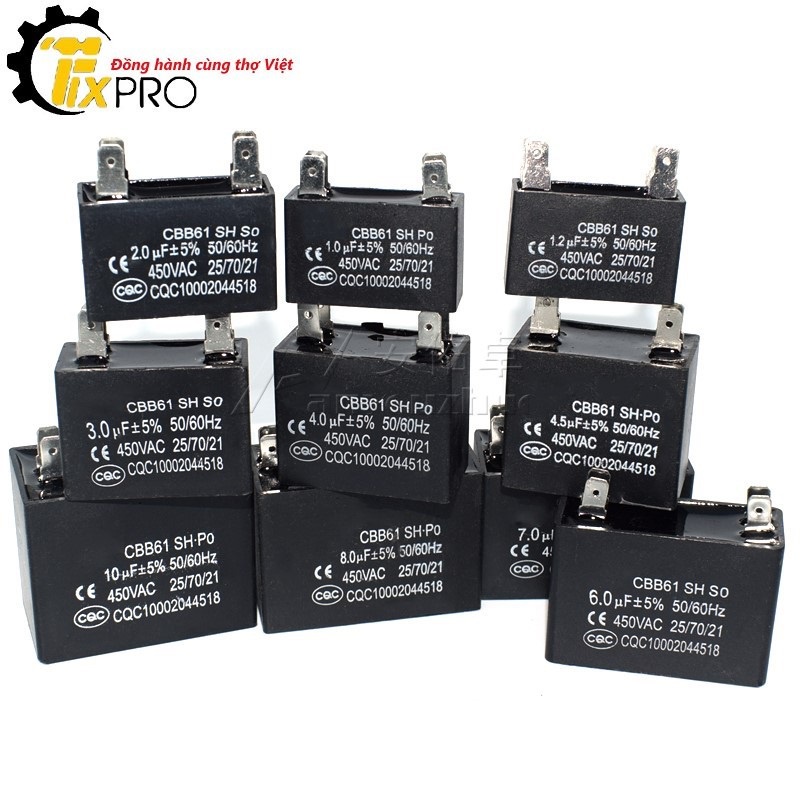 Tụ quạt 1.5uF-- 10UF 450VAC CBB61 4 chân cắm jack chính hãng SENJU, JCCONs