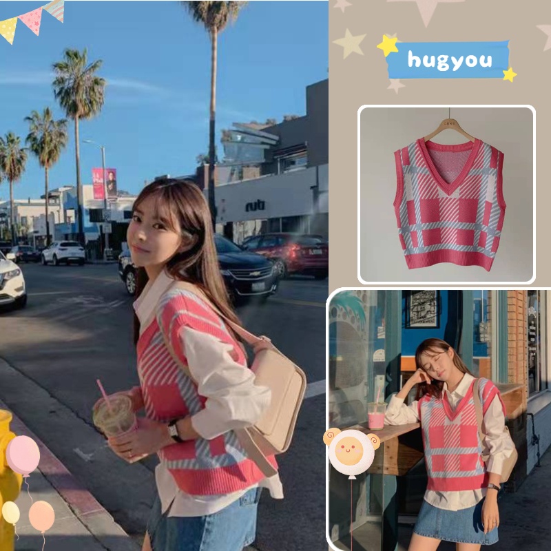 Áo Len Không Tay Cổ Chữ V Thời Trang Phong Cách Hàn Quốc Cho Phụ Nữ