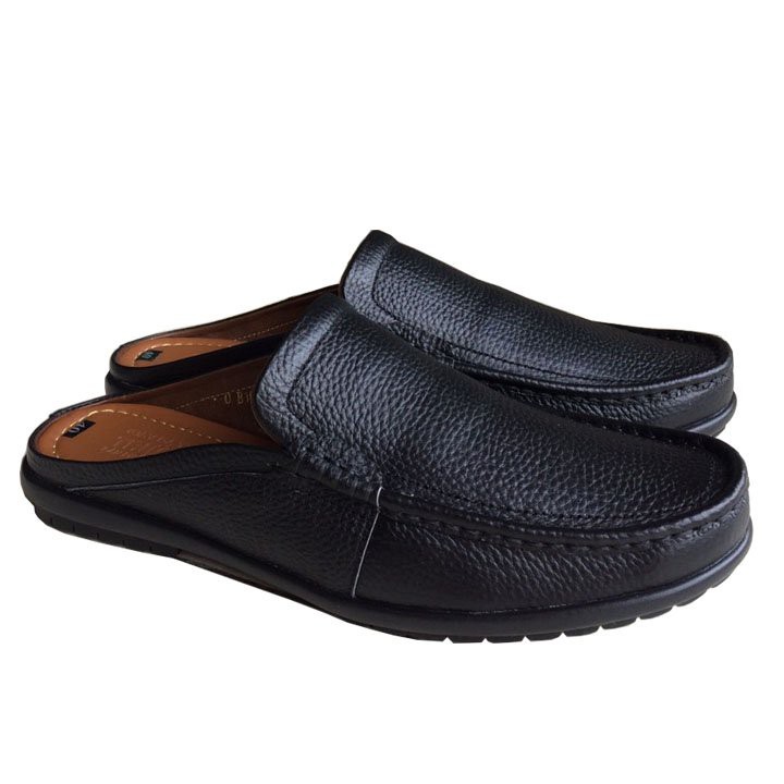 Giày Sục nam da bò cao cấp màu đen đề cao su SN189