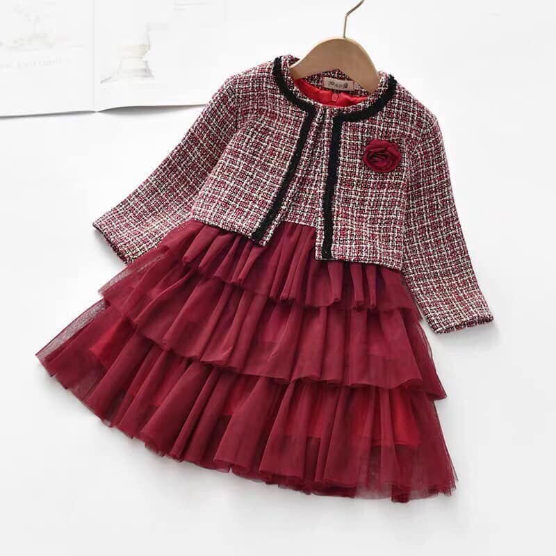 Set gồm váy và áo dạ cho bé