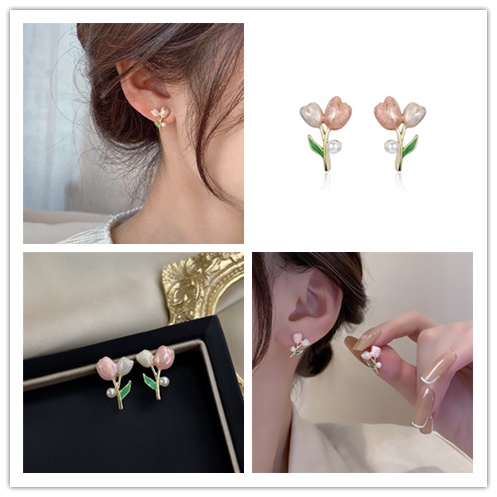 Khuyên Tai Hình Hoa Tulip Màu Hồng Bằng Hợp Kim Cao Cấp Thời Trang Mùa Hè Cho Nữ