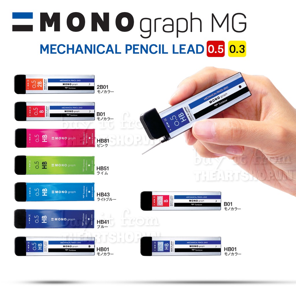 Ngòi chì bấm cơ khí màu đen TOMBOW Mono Graph MG cao cấp Nhật Bản 0.3/0.5mm