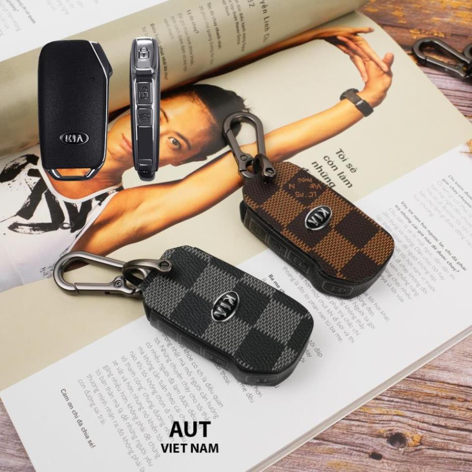 Bao da chìa khóa Smartkey Kia mới 3 nút (Kia Cerato, Sorento, Sedona) da Canvas L .V xẻ túi cao cấp