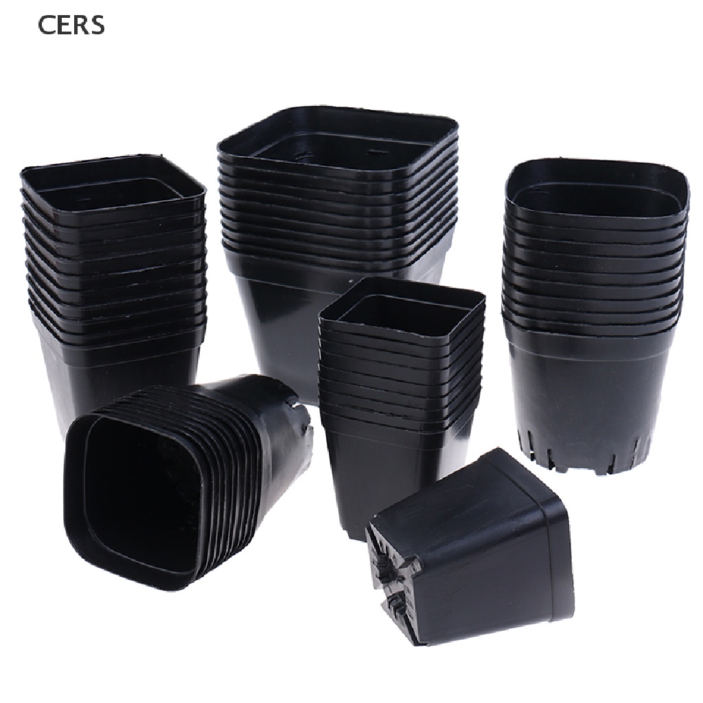 Bộ 10 Chậu Nhựa Trồng Cây Hình Vuông Nhỏ Màu Đen