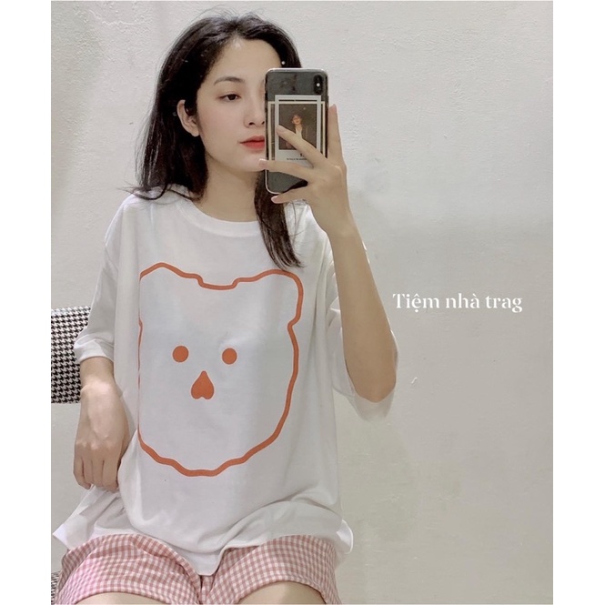 bộ ngủ con gấu + quần kẻ