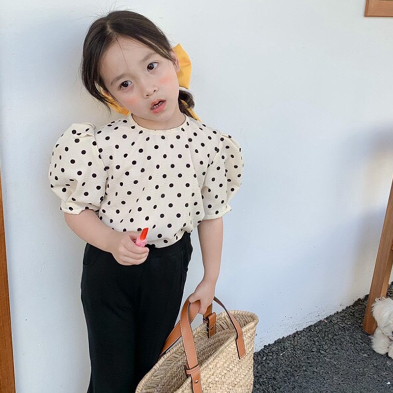 Áo Kiểu Tay Phồng Hở Lưng Chấm Bi Thời Trang Mùa Hè Hàn Quốc Se7en Dành Cho Bé Gái