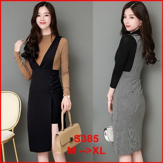 [GIÁ CỰC HOT - M -> 2XL] SET ÁO THUN VÁY YẾM XẺ TÀ CARO NHÍ S385