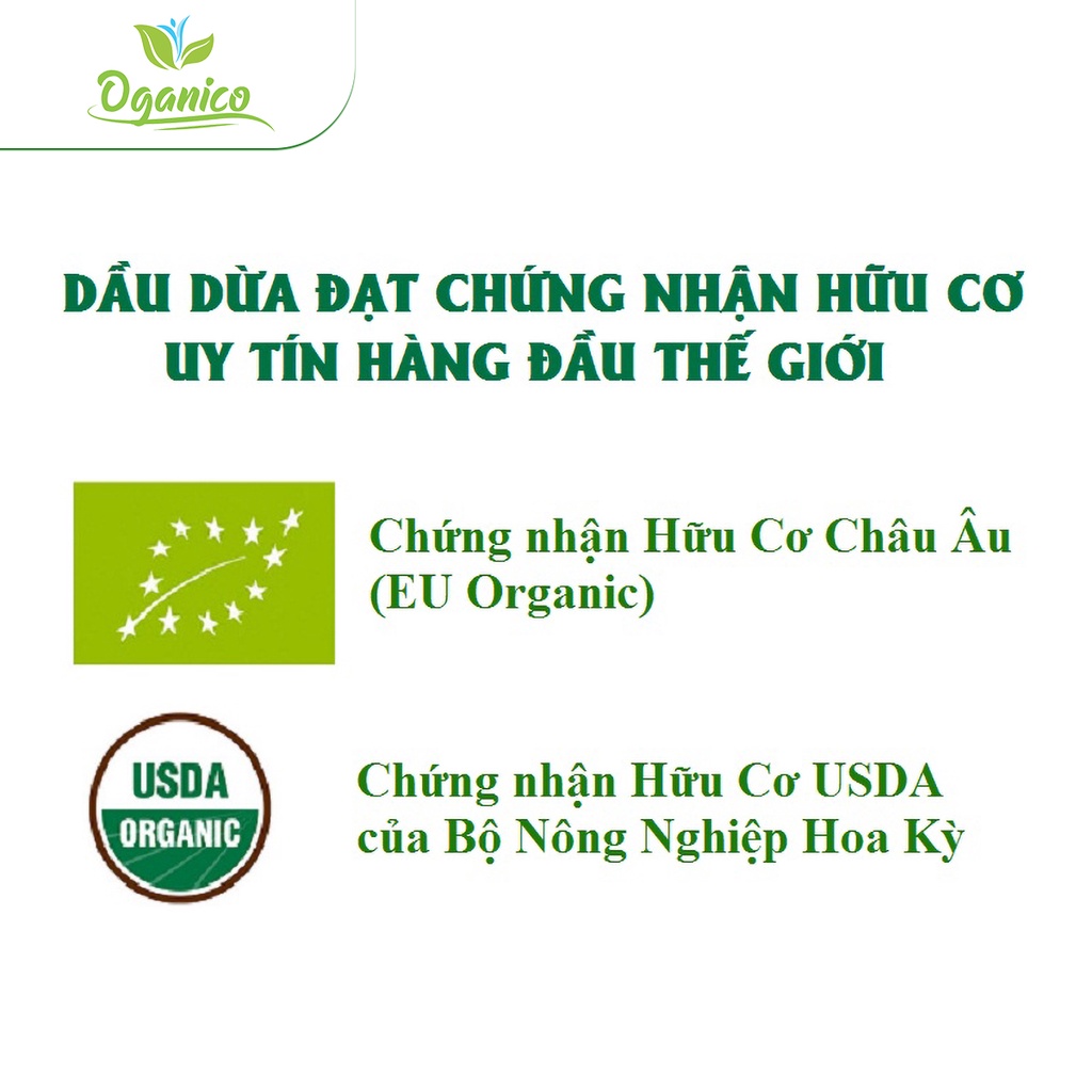 Dầu dừa tinh khiết ép lạnh hữu cơ nguyên chất Vietcoco Premium dưỡng ẩm và chăm sóc tóc, da - Oganico