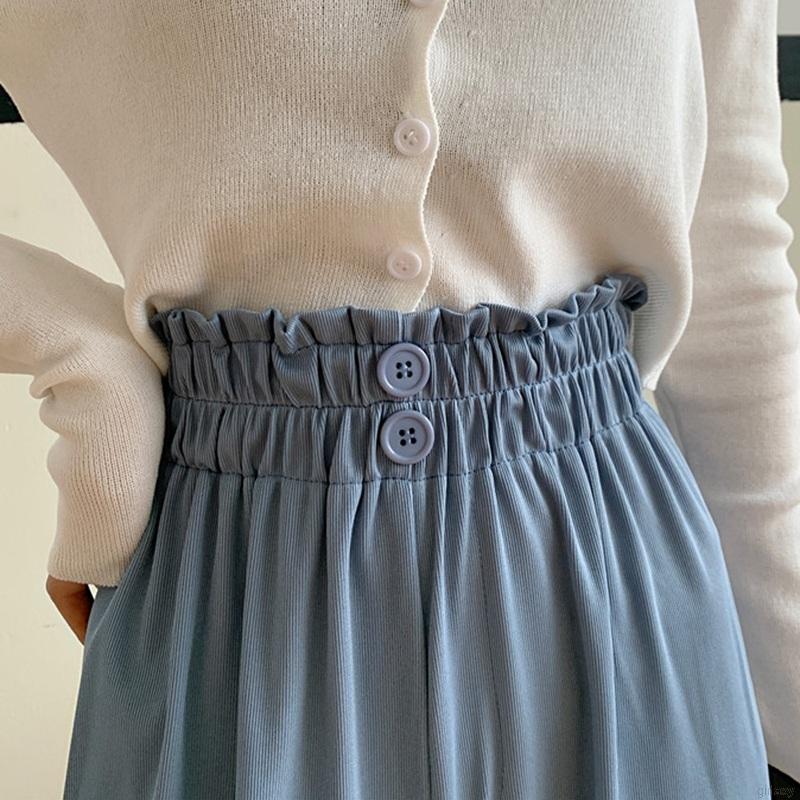 Quần ống rộng eo cao màu trơn thời trang retro Hàn Quốc cá tính