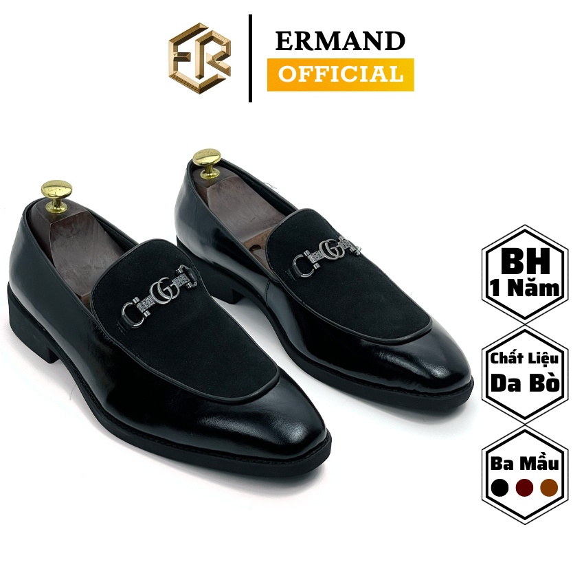 Giày lười nam ERMAND da bò thật bảo hành 12 tháng kiểu dáng Horsebit Loafer sành điệu - Mã T70