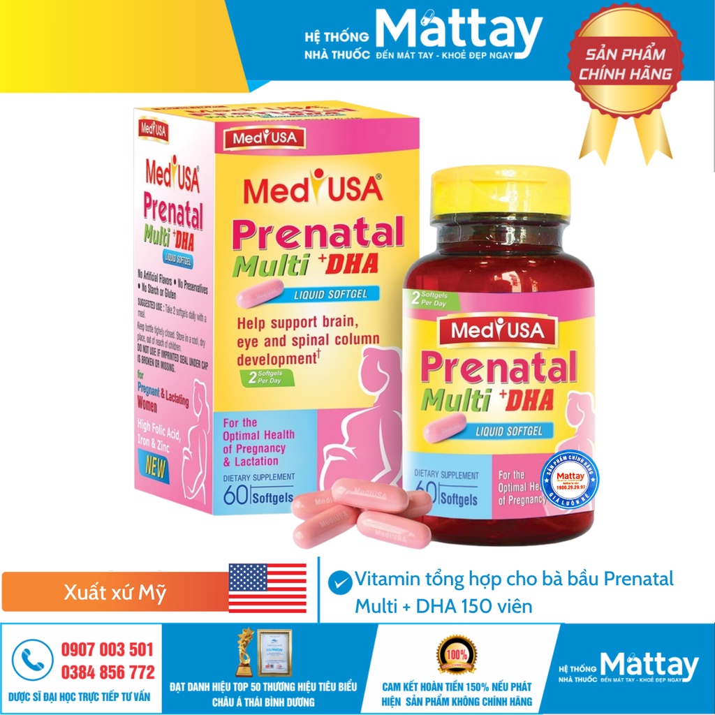 Prenatal Multi DHA - MediUSA - Bổ Sung Vitamin Và Khoáng Chất Cần Thiết Cho Phụ Nữ Mang Thai.