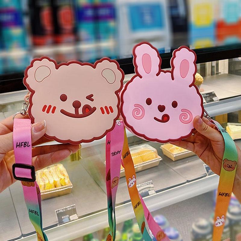 Túi đeo chéo bằng silicon mềm hình thỏ/gấu hoạt hình dễ thương đáng yêu cho bé