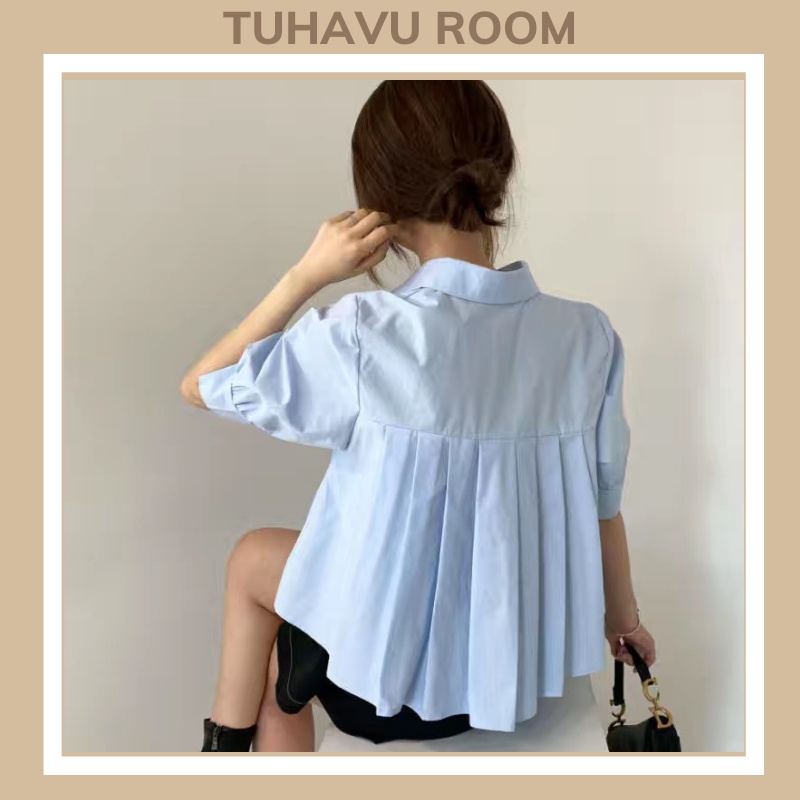 Áo sơ mi nữ cộc tay xếp ly sau lưng
