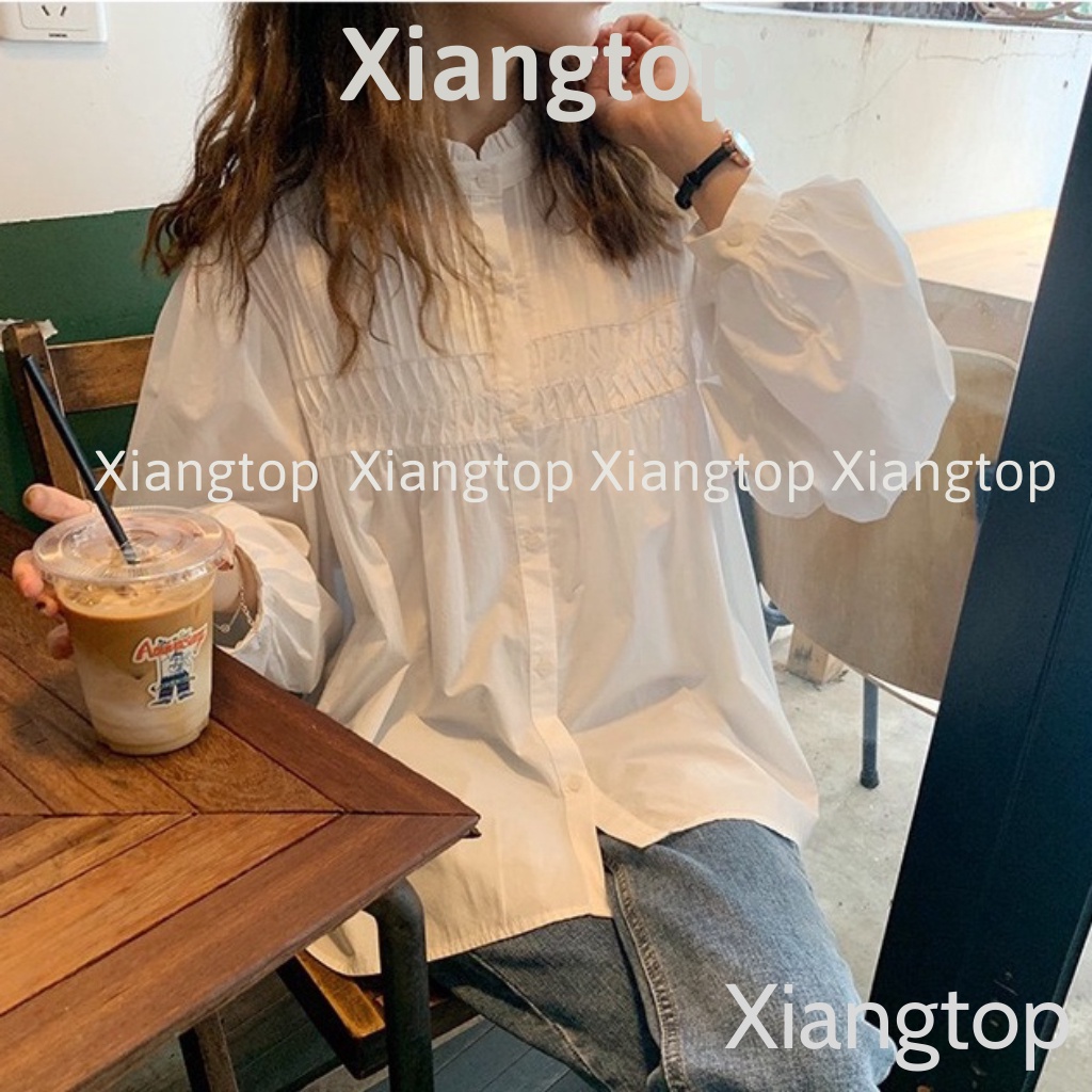 Áo babydoll trắng tiểu thư ly dọc tay bồng hàng QC A 285 freeship50k