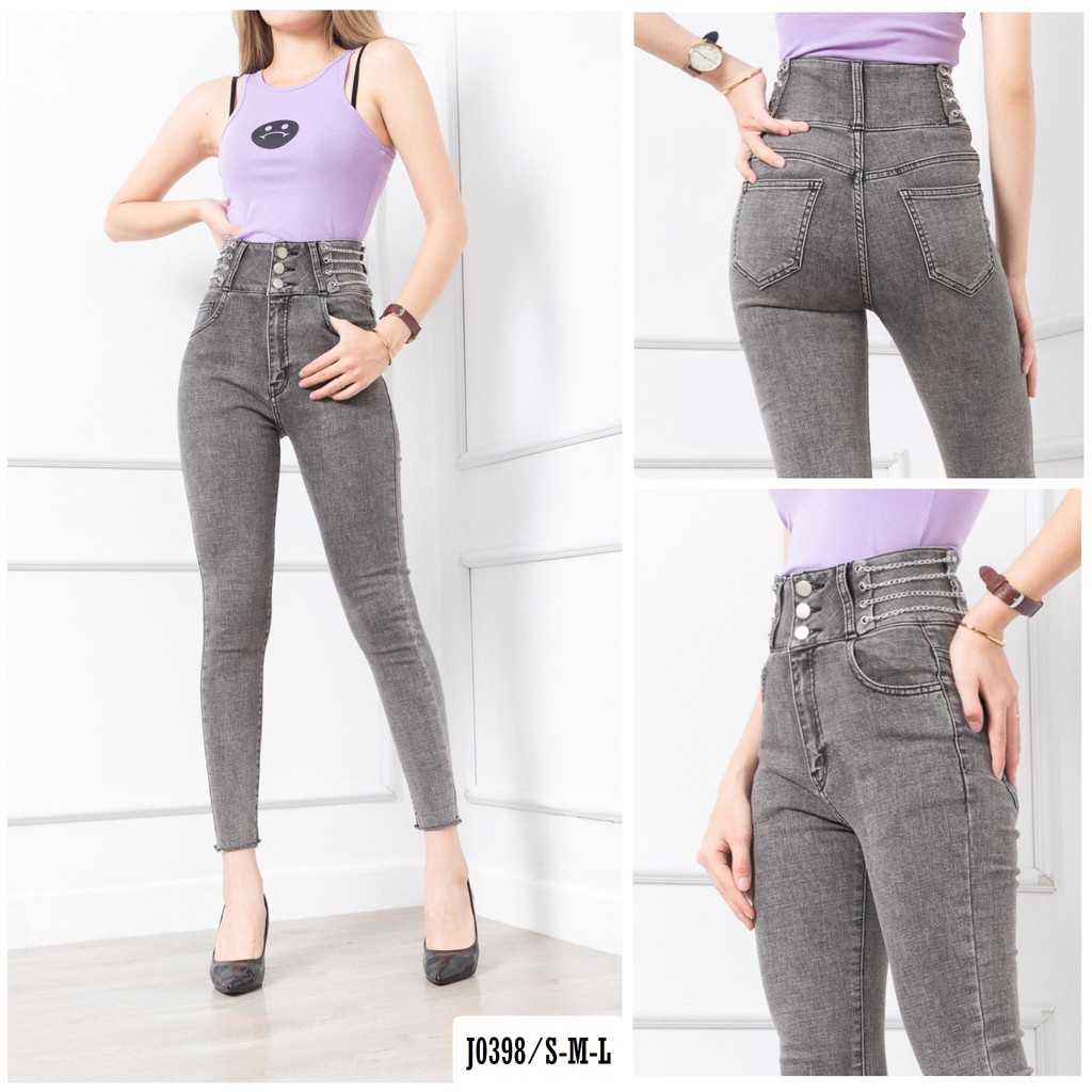 Quần Jean Skinny Nữ Xám Khói Cạp Cao 3 Nút J0398
