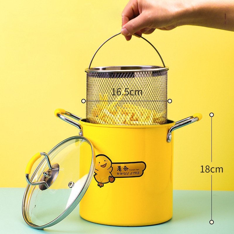 Nồi Chiên Ngập Dầu Mini Vịt Vàng Kèm Rổ Inox Cao Cấp (Nồi Cao 18cm)