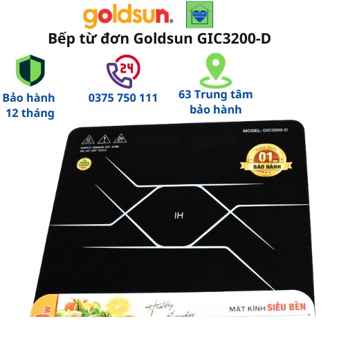 Bếp điện từ đơn Goldsun GIC3201-M tặng kèm nồi lẩu vung kính, Hàng chính hãng bảo hành 12 tháng toàn quốc