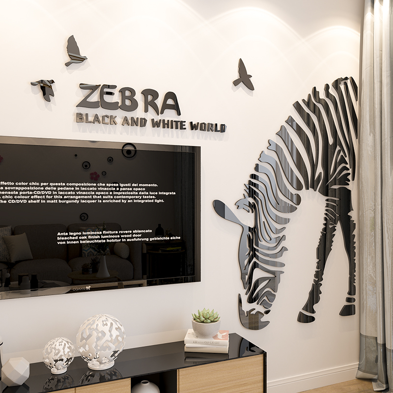 Tranh dán tường mica 3d decor khổ lớn chú ngựa vằn Zebra phong cách bắc âu hiện đại Nhiều Size - EPeBen