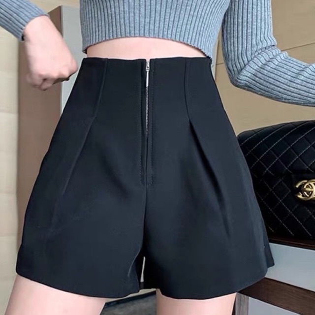 Quần Sooc Nữ Cạp Cao Chất Tuyết Mưa, Tôn Dáng Khóa Trước Mặc Với Áo Phông