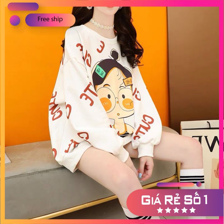 Áo Sweater Nỉ Trắng 🦋 FREE SHIP 🦋 Hình Cô Bé CUTE  Áo Thun Nỉ Da Cá Dài Tay In Hình 3D Kiểu Dáng Rộng Mặc Cực Yêu | BigBuy360 - bigbuy360.vn
