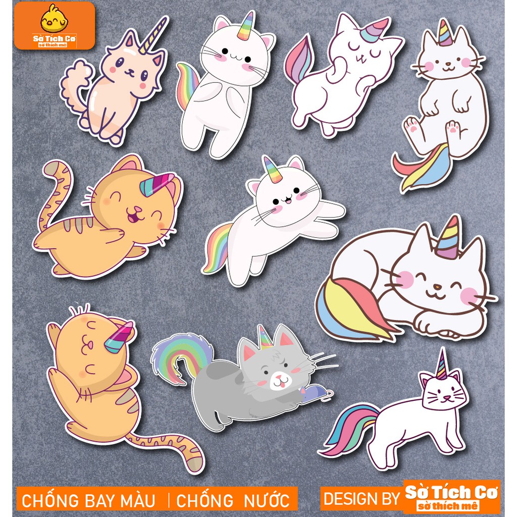 Cat Unicorn dán điện thoại, laptop, mũ bảo hiểm, guitar, vali MSP: A17