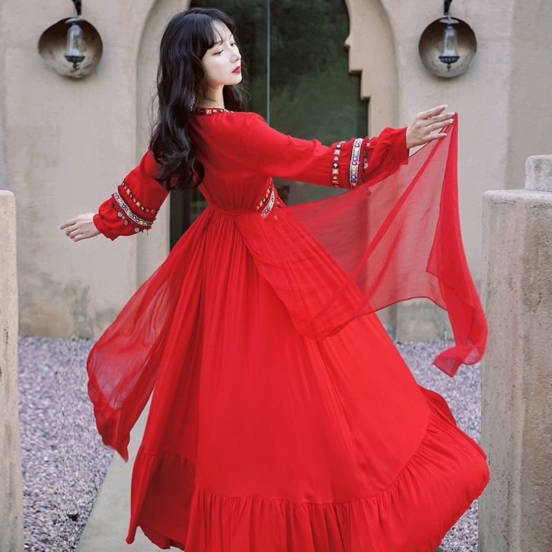 Váy Boho Đỏ Phong Cách Vintage Ấn Độ