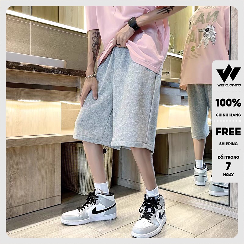 Quần short thun nam ống rộng WIIS unisex Trơn quần đùi lửng thời trang nam nữ ulzzang