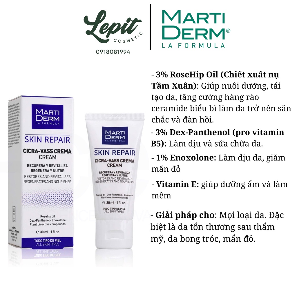 [Hàng Nhập Khẩu] Kem Dưỡng Tái Tạo &amp; Phục Hồi Da Nhạy Cảm Martiderm Cicra - MartiDerm Skin Repair Cicra Vass Cream