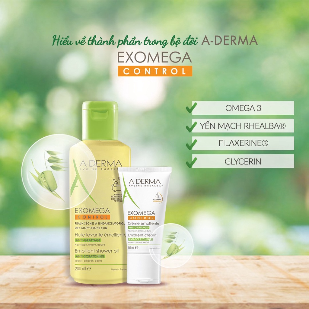 Sữa tắm A-Derma Exomega Control Emollient Shower Oil cho da khô, viêm da cơ địa 200ml