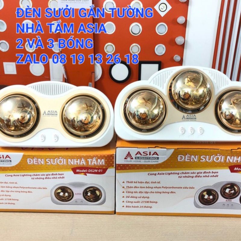Đèn Sưởi nhà tắm lắp nổi Gắn Tường Asia 2 và 3 bóng cao cấp, bảo hành 2 năm
