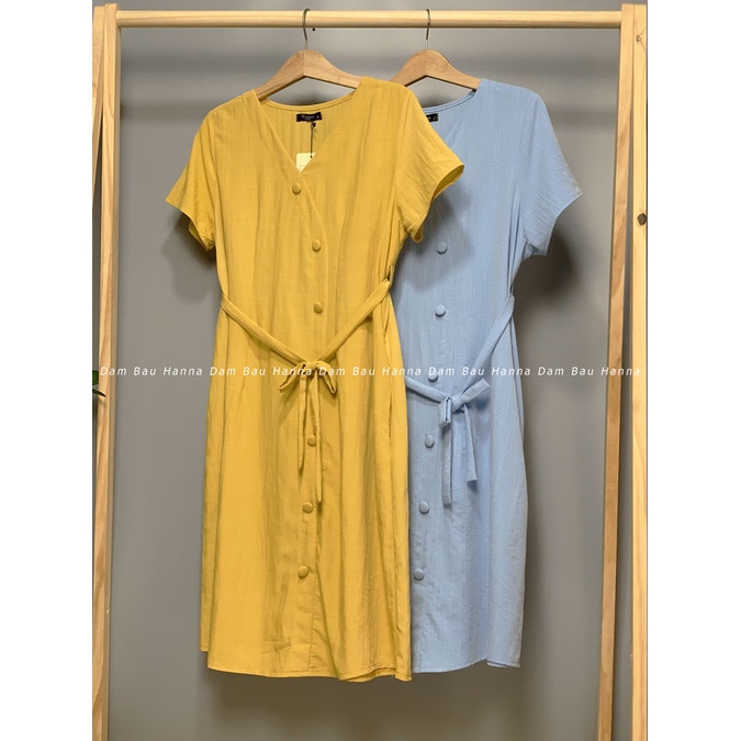 [HANNA] Đầm bầu công sở cao cấp vải đũi cotton cao cấp 1 lớp mềm mát mùa hè CÓ 3 SIZE 40-78KG fom A mặc bầu và sau sinh