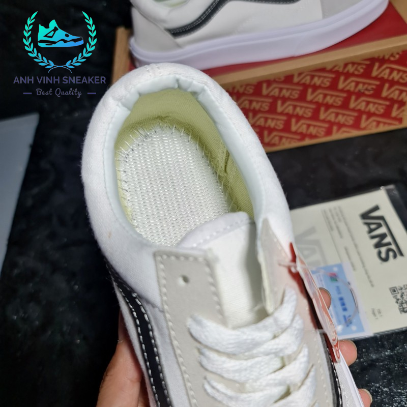 Giày Vans Old Skool Trắng Sọc Đen White Black Nam Nữ