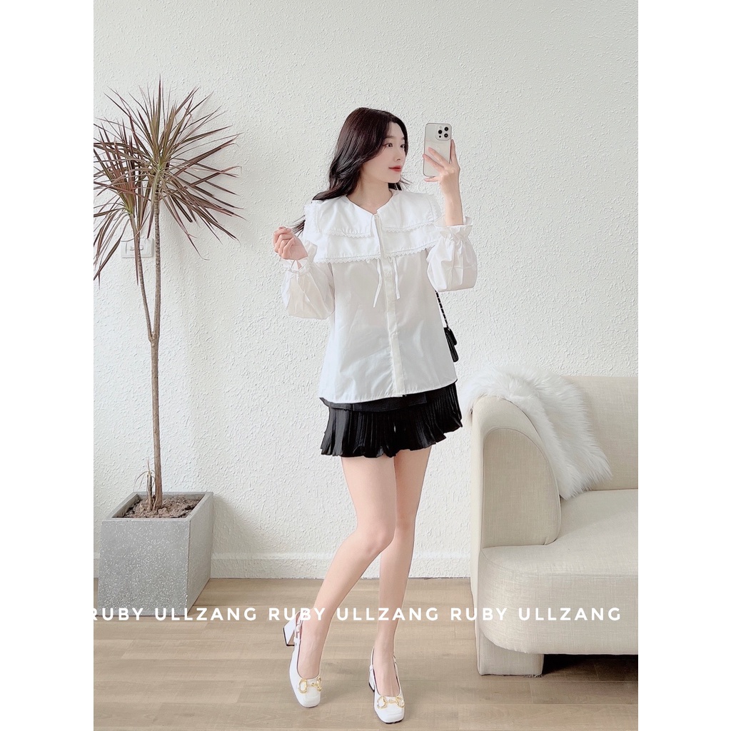 Áo sơ mi nữ cổ lá 2 tầng điệu đà