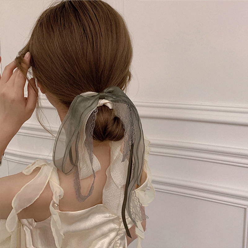 Dây Buộc Tóc Thắt Nơ Ruy Băng Lưới Thanh Lịch Kiểu Pháp Cho Nữ