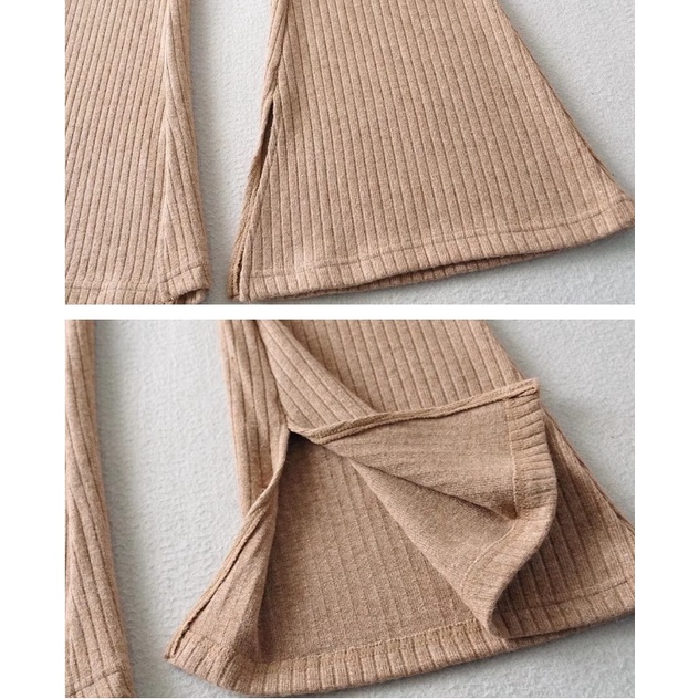 Chân Siêu Dài Hot Girl Quần Dài Gợi Cảm Quần Micro-Flared Thiết Kế Quần Slit loe Ôm Hơn Nhìn Kaki Quần Thường Ngày Quần Dệt Kim Quần Dài Tầng Drape Sàn-