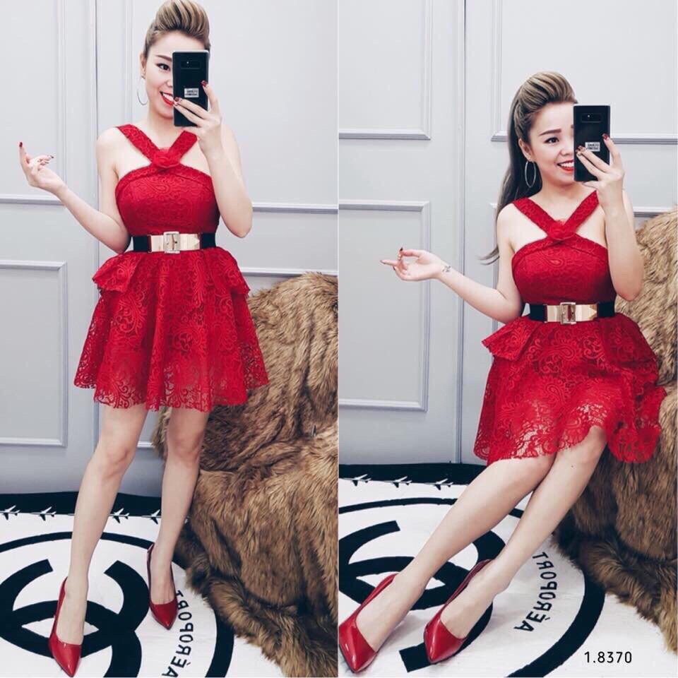 ĐẦM XÒE CỔ YẾM TAG HOA ( ko kèm dây nịt ) HÀNG SHOP LOLI.STORE