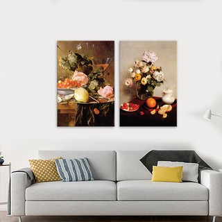 Bộ 2 tranh canvas tĩnh vật lọ hoa và quả phong cách sơn dầu D1678