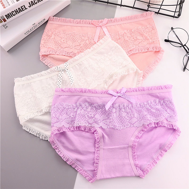 Quần lót nữ Cotton Hàn Quốc cao cấp dễ thương hoa văn viền Ren kháng khuẩn thông thoáng gợi cảm LIBECKA QLN14