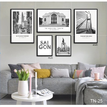 Bộ 5 Tranh Sài Gòn Xưa Dán Tường Đẹp Như Tranh Tráng Gương - Trang Trí Phòng Khách Homestay Căn hộ - Melyhome Decor