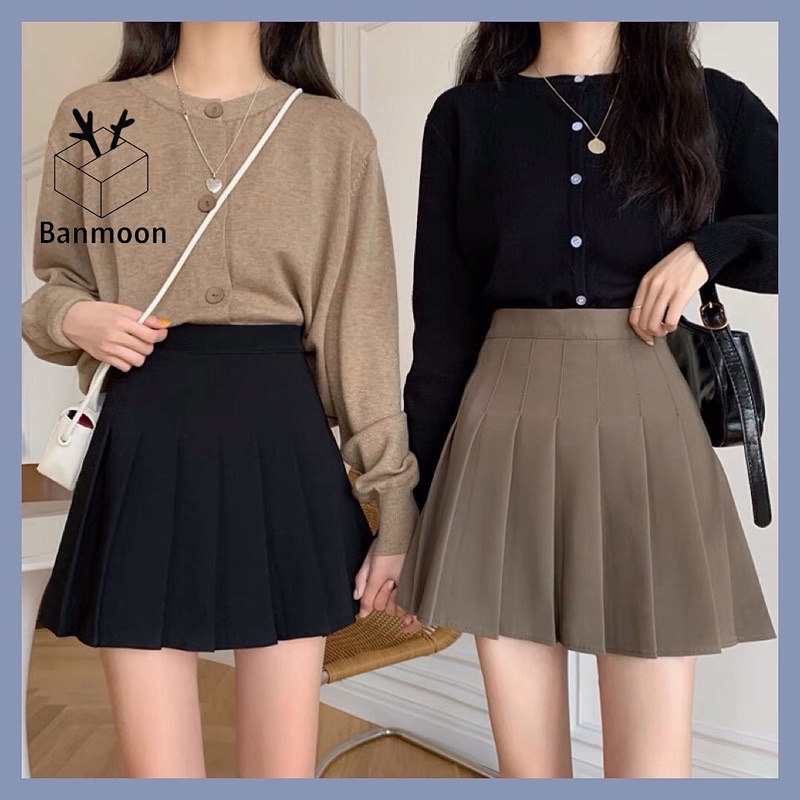 Chân váy xếp li kiểu tennis dáng chữ a cạp cao kéo khoá cạnh sườn phong cách hàn quốc banmoon V350