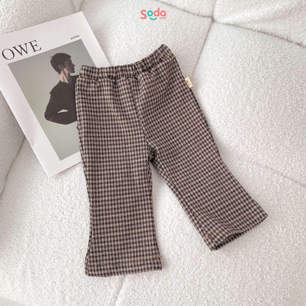 Quần ống loe bé gái SODA KIDS chất liệu UMI dày dặn, họa tiết kẻ nhỏ phong cách vintage